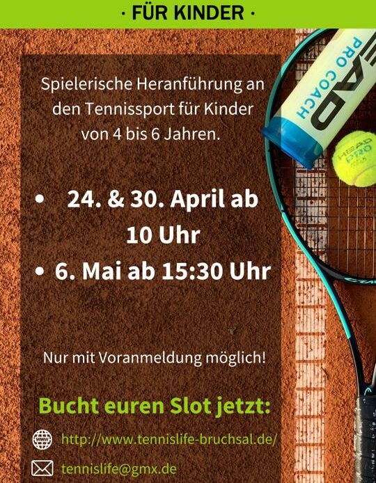 Schnuppertennis für Kinder von 4 bis 6 Jahren