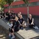 Mannschaftsbild U16 Volleyballerinnen der SG DJK/TSG Bruchsal vor der Turnhalle